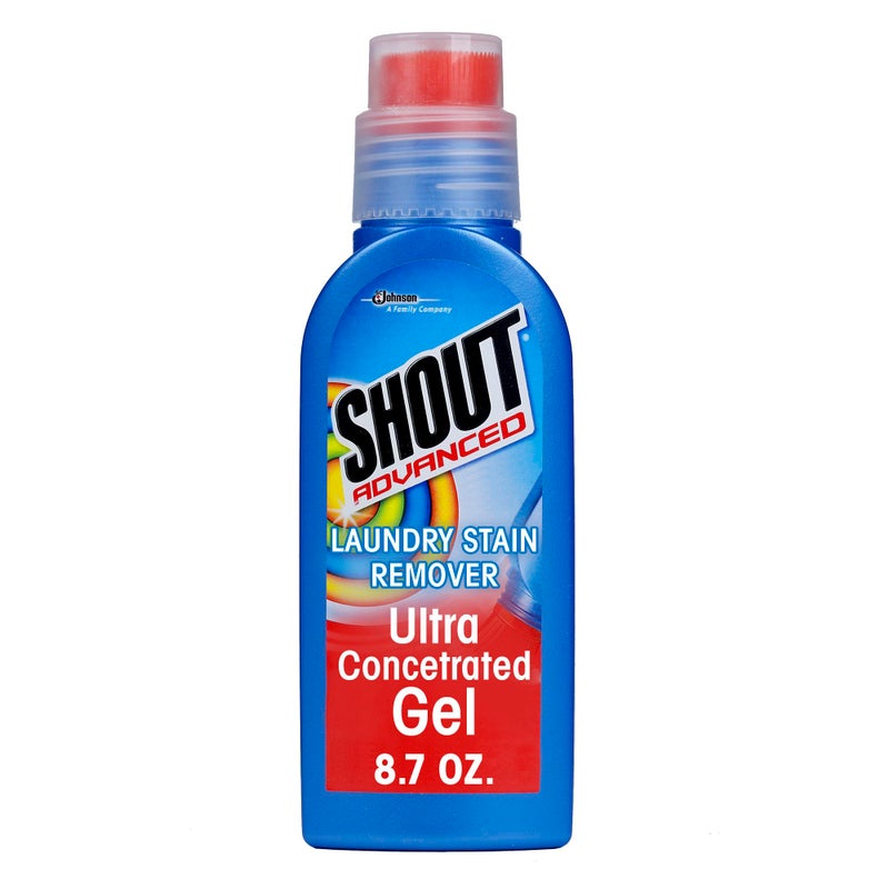 Shout جل شوت المتقدم لإزالة البقع للغسيل، جل مركز للغاية مع فرشاة مدمجة لفرك البقع العميقة، 8.7 أونصة - Image 1